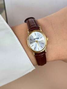 Nuevo reloj de señora ovalado dorado - Estilo coreano, simple, elegante, casual, versátil, de lujo ligero, reloj de pulsera de cuarzo de nicho con correa de cuero