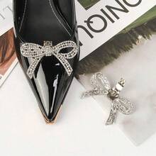 1/3 pary odpinanych klipsów do butów z kokardkami ze strasami, akcesoria do samodzielnego wykonania dekoracji butów, kwiatowe dekoracje ze strasami, wydrążone klipsy do butów na wysokich obcasach