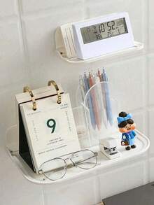 1pc Foldable Wall Shelf, No Drill Plastic Floating Rack, Home Bathroom Towel & Clothes Storage Organizer, Suitable For Home, Living Room, Office Decor - Multicolor - View 4