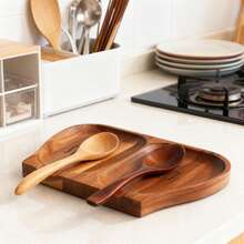 1 pieza Reposaespátulas de madera de acacia para la encimera de la cocina, reposaespátulas doble para la estufa, soporte para utensilios como espátulas, cucharones, batidores, pinzas, decoración de cocina de estilo granja