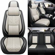Nappa Leather 5 Seat Luxury Car Seat Covers Full Set Cushion Protector Fit Single Front Seats And Solid Bench 40/60 50/50 60/40 Split Bench Back Universal Fit For Most Cars 4 Season Use - 白色 - 查看 10