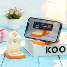 Soporte de teléfono con mascota de dibujos animados lindo, con soporte estable, ajuste de múltiples ángulos, decoración de escritorio, pequeños artículos para regalo y uso personal