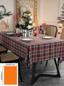 1pc Burgundy Plaid Woven Tablecloth, Vintage Country Style For Kitchen Decor, Rectangular Dining Table, Coffee Table, TV Stand, Foyer Multipurpose Cover Cloth, Suitable For Dining Room, Living Room, Holiday Gathering, Birthday Party, Dinner, Home Decor, Christmas Decoration - Multicolor - View 14