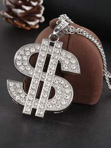 1pc Alloy Pendant Necklace With Rhinestone Encrusted Large Gold Coin Pendant And Shiny Thick Purple Chain, Punk Rock Rapper Hip Hop Jewelry For Men - Silver - View 23