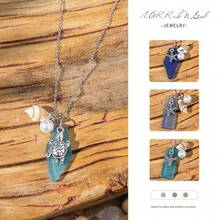 Cross-border seaside vacation wind sea glass necklace ins style design sense starfish shell pearl collarbone chain necklace decoration