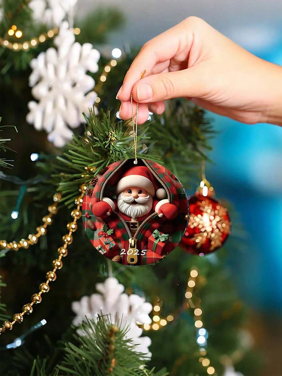 قلادة سحاب بشكل بابا نويل جديد، زينة شجرة عيد الميلاد معلقة، هدية عيد الميلاد