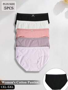 5 件大码女士内裤 - 无缝透气内裤，带蝴蝶结细节，超柔软隐形