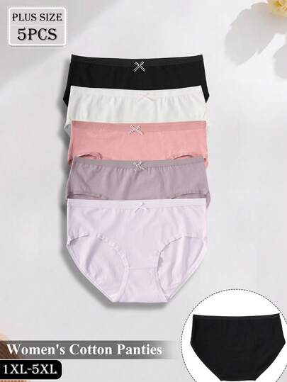 5 件大码女士内裤 - 无缝透气内裤，带蝴蝶结细节，超柔软隐形