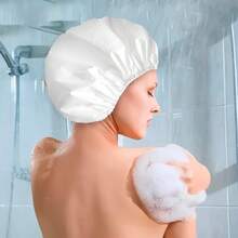 6 PCS Gorros de Ducha para Mujeres, Gorro de Ducha Impermeable de Doble Cara, Gorros de Baño Elásticos Reutilizables para Ducha, Gorros de Baño de EVA, Gorros de Ducha para el Cabello - Color Caramelo - Sólido B - (Negro Blanco Rosa Amarillo Rojo Ladrillo Verde Oscuro) - Ver 3