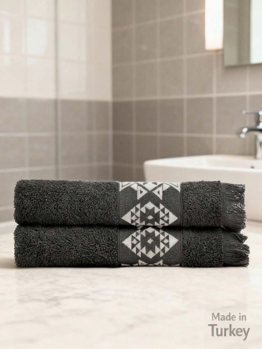 Hereke 2 Pcs Towel Set | 2 Pieces Of Face Towels | 50x80 Cm | Cotton - Dark Grey - View 1