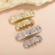 1 Set Personalized Playing Card Rhinestone Teeth Grillz, Fashionable Hip Hop Teeth Jewelry For Music Festivals