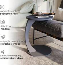 sugodesign Couchtisch mit Rollen, Kleiner Beistelltisch C Form, Beistelltisch Couch, stylischer Sofatisch in schöner Nussbaum Holz Optik, runder Ablagetisch ideal für Couch und Wohnzimmer, C Form