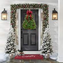 Corona de Navidad grande y elegante, estilo artesanal - para colgar en la puerta, de plástico resistente con nudos verdes y rojos, bolas doradas/rojas brillantes, ramas con puntas doradas - decoración interior o exterior para el Día del Padre