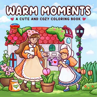 30 页温暖时刻涂色书，卡通可爱安静女孩和朋友涂色书，封面独特 - 非常适合女孩涂色 | 成人涂色书，安静的书，非常适合圣诞节、返校日、生日礼物