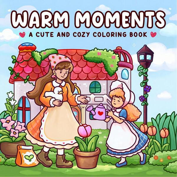 كتاب تلوين لحظات دافئة 30 صفحة، كتاب تلوين للبنات والأصدقاء الهادئ والكرتوني بغلاف فريد - مثالي للبنات | كتاب تلوين للكبار، كتاب هادئ، مثالي كهدية عيد الميلاد، بداية العام الدراسي