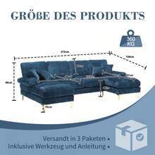 (Old SKU:W1880S00026)Modernes Large Chenille U-Shape Sektionssofa Mit Doppelten Liegesitzen Für Wohnzimmer Schlafzimmer Büro Wohnung Villa Wohnzimmer Zuhause Am Kamin - Blue - View 2