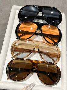 4pcs Oversized Aviator Frame Fashion Fashion Glasses, Women's Fashion Accessory, Outfit Matching, Outdoor, Street Party, Driving, Travel, Holiday, Gift For Friends And Family - 有色鏡片 - 查看 12