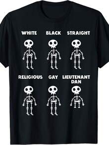 Black White Religious Straight Gay Skeleton Lieutenant Dan T-Shirt - 款式27 - 查看 1