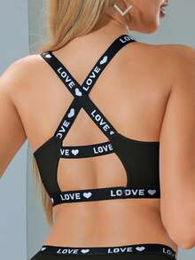 女士字母与心形镂空设计舒适内裤 - 黑色 - 查看 5