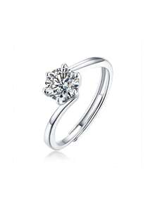 Estuche de regalo Anillo de boda con diamantes de circonita cúbica de lujo y brillo, adecuado para uso en bodas y como regalo del Día de San Valentín para mujeres - Plata #3 - Ver 6