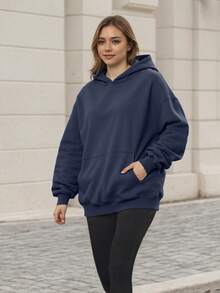 Women Hoodies Sweatshirts Sweaters Fleece Pullover Oversized Long Sleeve Casual Sweater With Pocket - 海軍藍 - 查看 2