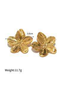 1 pereche cercei vintage din oțel inoxidabil cu motive florale, aur de 18K, cadou modern pentru femei, la modă și impermeabili - Cercei Stud - Vizualizare 8