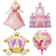1 pieza Globo de princesa con castillo lindo, decoración con tema rosa para fiesta de cumpleaños, globo para fiesta individual, artículos de decoración para cumpleaños de princesa - Multicolor - Ver 1