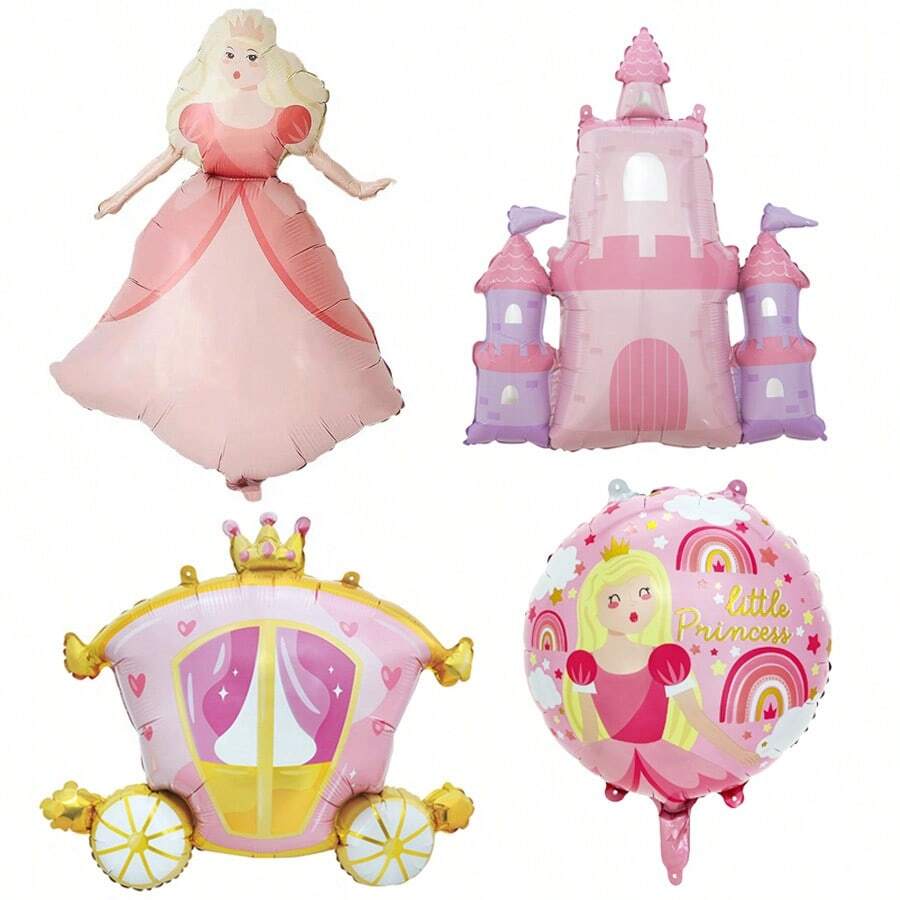 1 pieza Globo de princesa con castillo lindo, decoración con tema rosa para fiesta de cumpleaños, globo para fiesta individual, artículos de decoración para cumpleaños de princesa - Multicolor - Ver 1