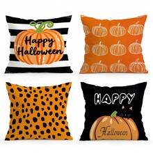 4 Stücke Halloween Kürbis Muster Kissenbezug Set, einseitig Muster