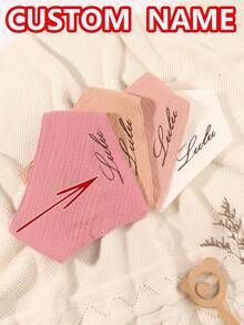 4 piezas Baberos personalizados bordados con nombre, adecuados para uso en interiores & exteriores, excelente regalo para bebés niños & niñas, disponible en marrón, beige, albaricoque, colores sólidos, regalo de baby shower, esencial para recién nacidos, para nuevas mamás - Multicolor - Ver 9