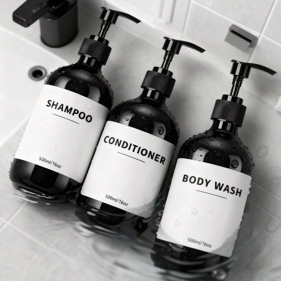 3pcs/Set 500ml Reusable Pump Dispenser Bottles For Shampoo, Conditioner, Body Wash - Multicolor - View 1