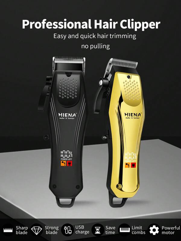 Tosaerba elettrico senza fili HIENA per uomo con display LED, calibro regolabile, lama di precisione e funzione di rasatura, facile da usare, un must have per la casa per gli strumenti di rifinitura, con corpo dorato e nero
