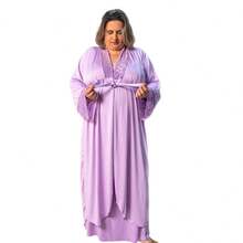 Long And Short Nursing Nightgown Kit With Long Plus Size Robe For Postpartum Pregnant Women, Comfortable - Dusty Purple - View 6