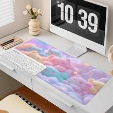 Extra Large Cute Pink Cat Cloud Gaming Mouse Pad - Rubber Bottom, Durable Edging, Soft & Comfortable, Featuring Playful Cat & Star Patterns, Perfect Gift For Boyfriend/Girlfriend. Gaming Pad | Amusing Design | Durable Pad | Ideal For Cat Lovers - Multicolor - View 4