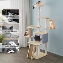 Pawz Cat Tower For Indoor Cats Sisal Scratching Post Ramp Large Cozy Wood Condo 360° Space Capsule Cat Cave MultiLevel Plush Cats Tower For Kittens Cat House With Removable Pads 160cm