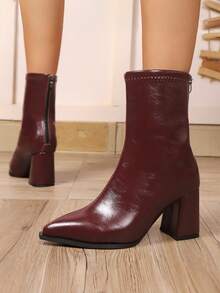 2025 Spring/Autumn New Pointed Toe High Heel Ankle Boots, Burgundy Office & Holiday Wear - Brown - View 4
