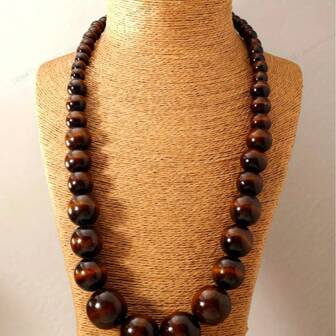 1pc Bohemian Vintage Handmade Wooden Bead Necklace - Retro Fashion Versatile Accessory, Suitable For Daily Wear And Gifts