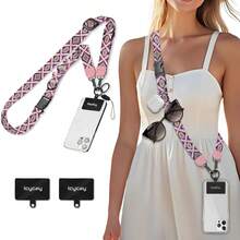 Phone Lanyard Crossbody, Boho Red Cell Phone Strap For Around The Neck Adjustable, Anti Theft Cute Lanyard For IPhone Case ID Holder Keys Accessories Travel Essential{"Color_name":"BohoRed"} - 紅色 - 查看 1