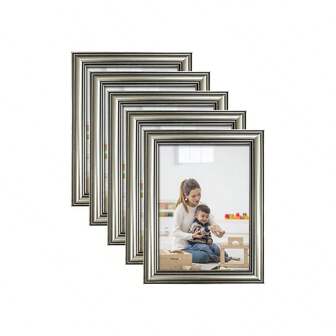 5 件复古做旧银色画廊相框套装，可展示 3.5x5 英寸、4x6 英寸、5x7 英寸、6x8 英寸、8x10 英寸照片，可水平和垂直放置，适用于北欧卧室、现代客厅、走廊、画廊墙面展示，是圣诞节、万圣节、情人节的绝佳礼物。（随机包含相纸）