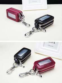 1pc Car Key Holder Zipper Pouch, Personalized Double-Layer Key Organizer Waist Hanging, Large Capacity Leather Zipper Car & Home Key Bag - A - View 4