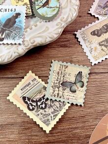 50 miếng/gói nhãn dán phong cách tem bưu chính cổ điển, nhãn dán trang trí DIY cho sổ kế hoạch, album, đồ thủ công - Nhiều màu - Xem 5