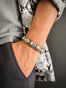 1pc Punk Skull Vintage Leather Bracelet, Casual Daily Wear For Men