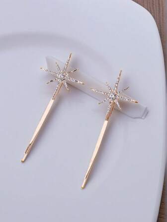 2 piezas Conjunto de accesorios para el cabello de dama que incluye pasadores de cabello mini con diseño de estrella, mariposa y palabra con adornos de rhinestone, pinzas elegantes para el cabello, artículos escolares