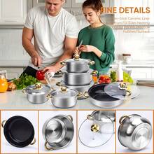 410 Stainless Steel Non-Stick Cookware (12pc), Easy-Clean Design For Home/Camping/RV Travel - Natural Color - View 7