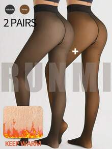 220g Thermal Lined Tights High Waist Fake Translucent Pantyhose Plush And Thick Warm Tights With A Variety Of Transparent Colors Suitable For People Of Different Skin Colors. 6 Sizes Suitable For European And American Plus-Size Tall People - Nhiều màu - Xem 6