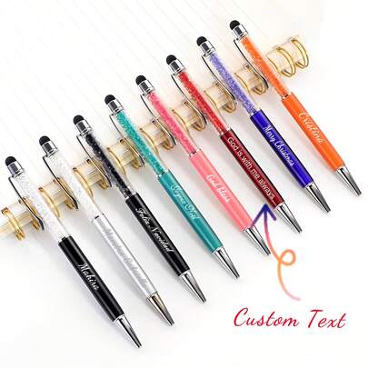 1pc Personalized Crystal Ballpoint Pen, Engraved Text, Touch Screen Tip, Multiple Colors, Refillable, Custom Gift For Teachers, Mothers, Graduation, Wedding, Anniversary, Halloween, Christmas, Back To School