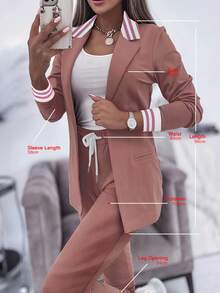 Women's Striped Patchwork Casual Sports Jacket And Pants Suit