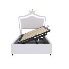 Upholstered Children's Bed 90x200 Cm, Crown Design, With LED Lighting, Hydraulic Storage Bed, Height-Adjustable Headboard, High Single Bed With Slatted Base, Imitation Leather, White - White - View 8