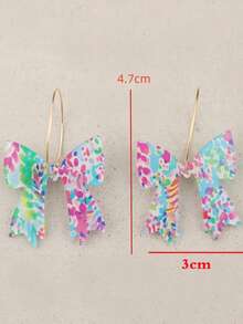 2pcs Fashion Women's Graffiti Colorful Bow Earrings, Cute Acrylic Bow Design Earrings, European And American Style