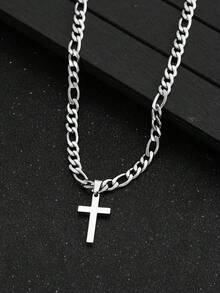 1件时尚不锈钢1:3 NK链十字架吊坠项链，适合儿童派对佩戴和日常佩戴 - 銀色 - 查看 3